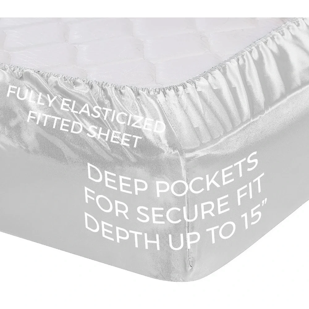 Satin Sheets Full Size 4-Piece, White Hotel Luxury Silky Bed Sheets - Extra Soft
